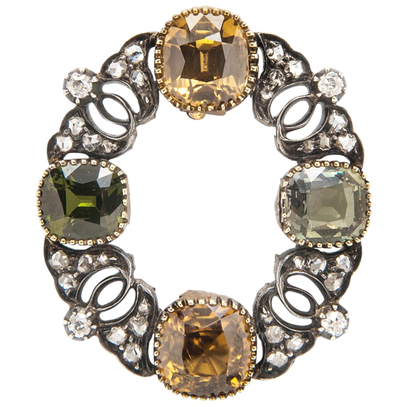 Pendentif ancien en tourmaline et diamants en vente