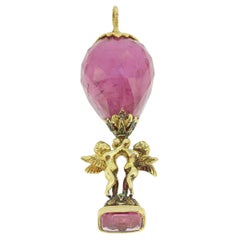 Antique Tourmaline Cherub Fob Seal Pendant