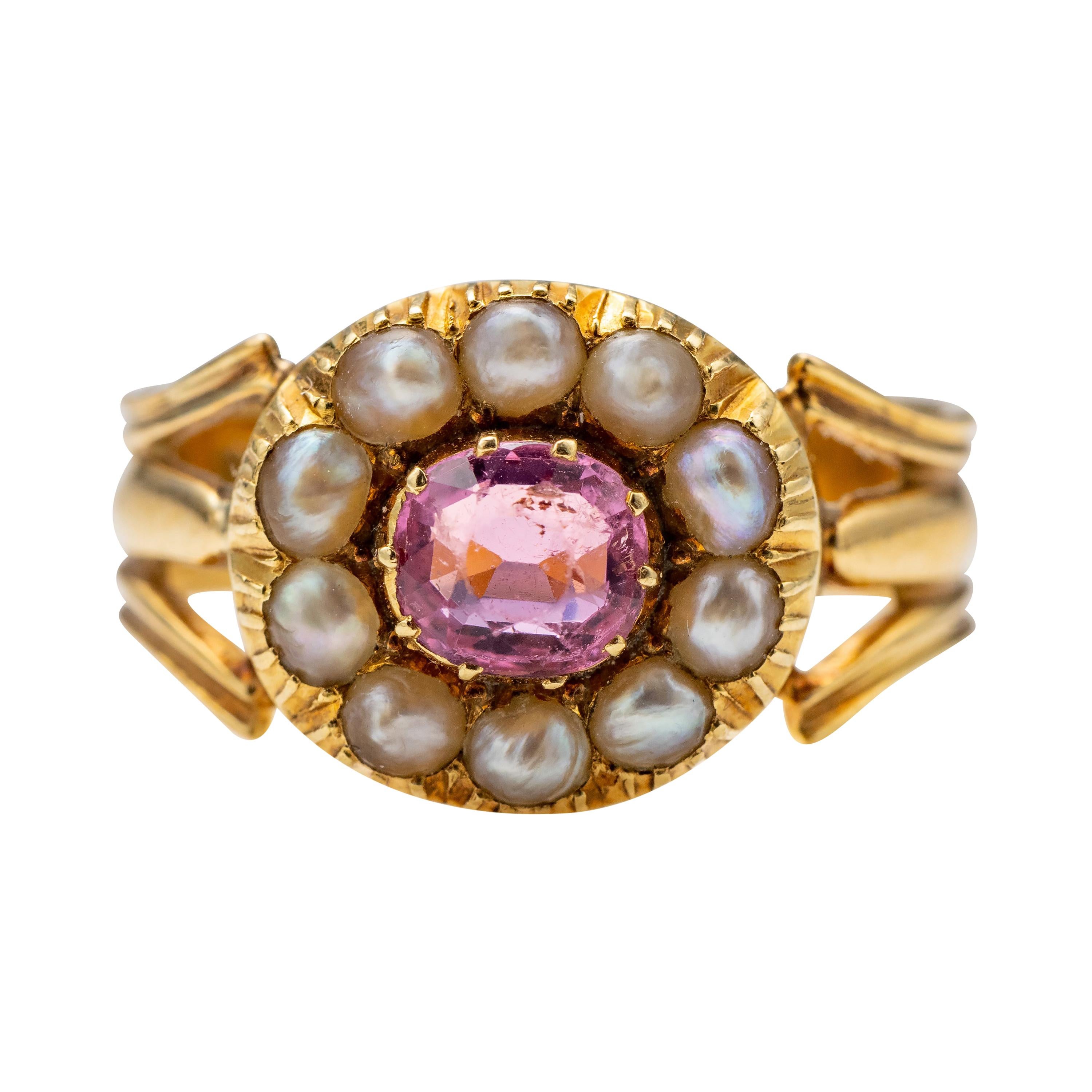 Antique Tourmaline & Natural Pearl Ring