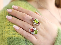 Antique Tourmaline Peridot and Diamond Yellow Gold Cocktail Ring