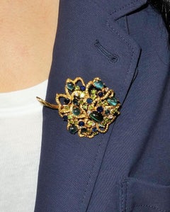 Antique Tourmaline Sapphire Diamond Bouquet Gold Brooch Pin Estate Fine Jewelry