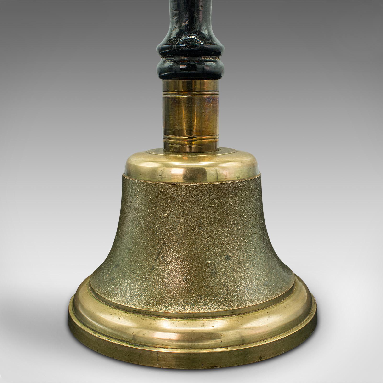 British Antique Town Clerk's Hand Bell, English, Brass, School Yard Ringer, Edwardian For Sale