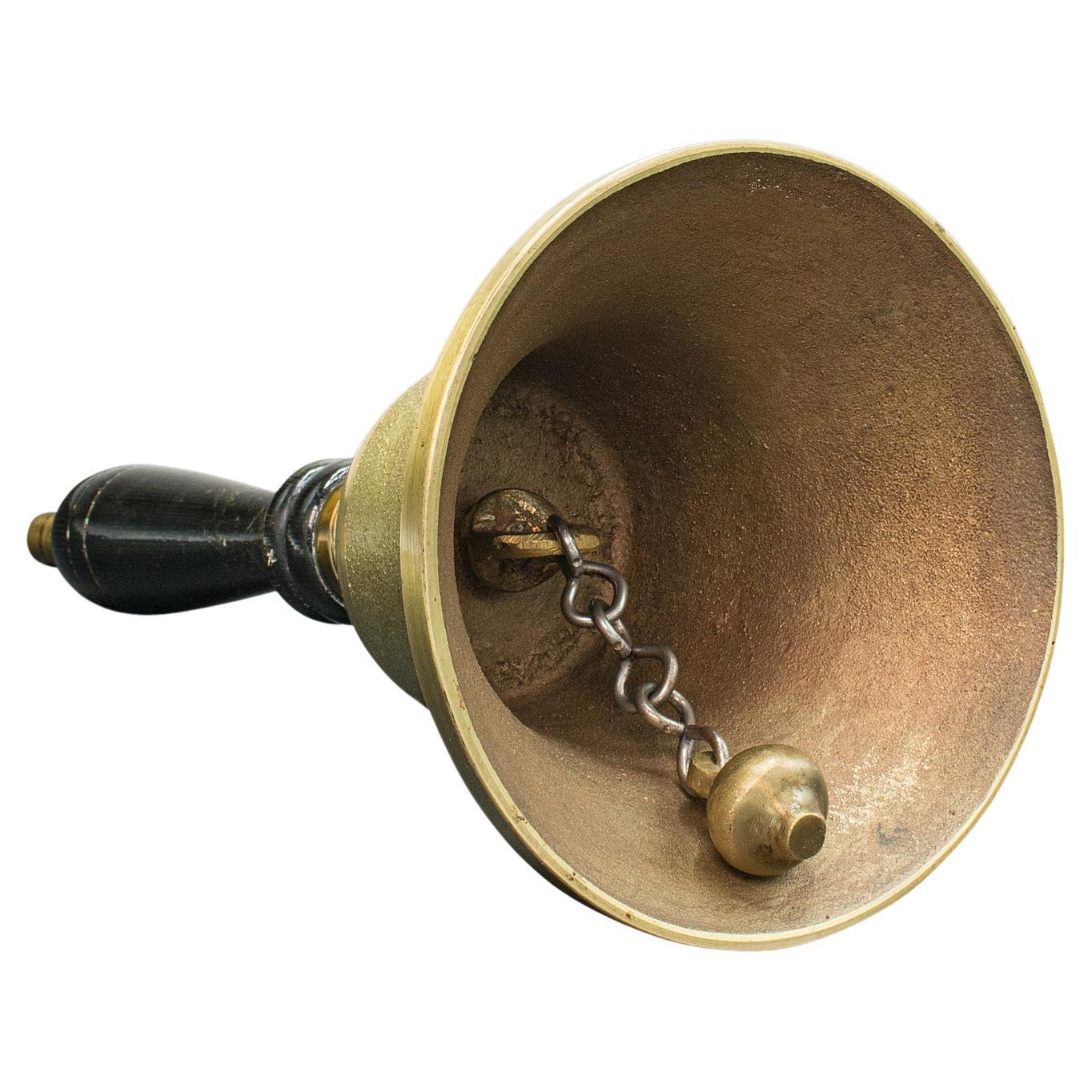 Antique Town Clerk's Hand Bell, English, Brass, School Yard Ringer, Edwardian For Sale