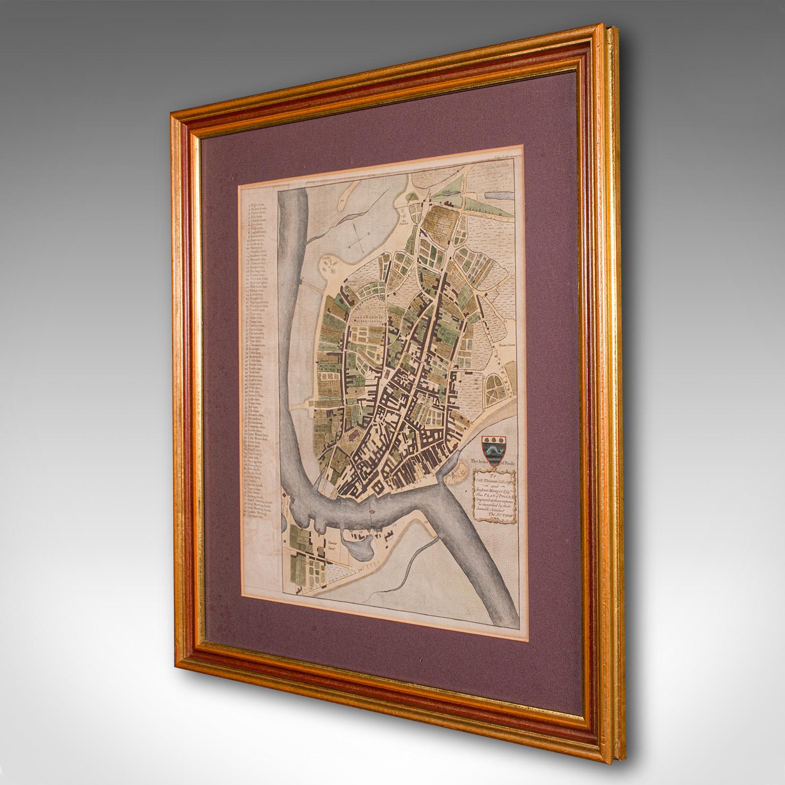 George III Antique Town Plan Map, Poole, English, Framed Cartography, Georgian, Circa 1780 For Sale