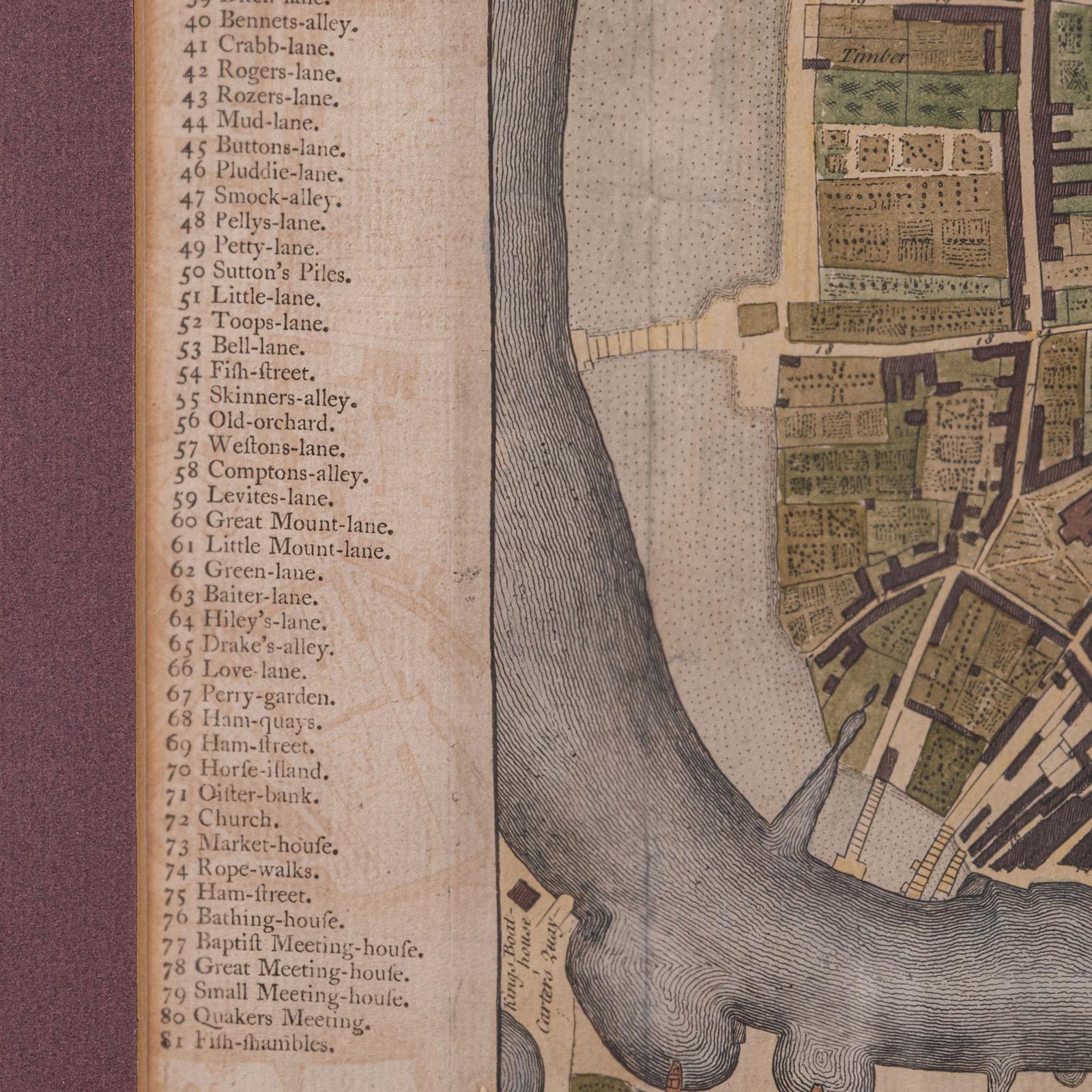 18th Century Antique Town Plan Map, Poole, English, Framed Cartography, Georgian, Circa 1780 For Sale