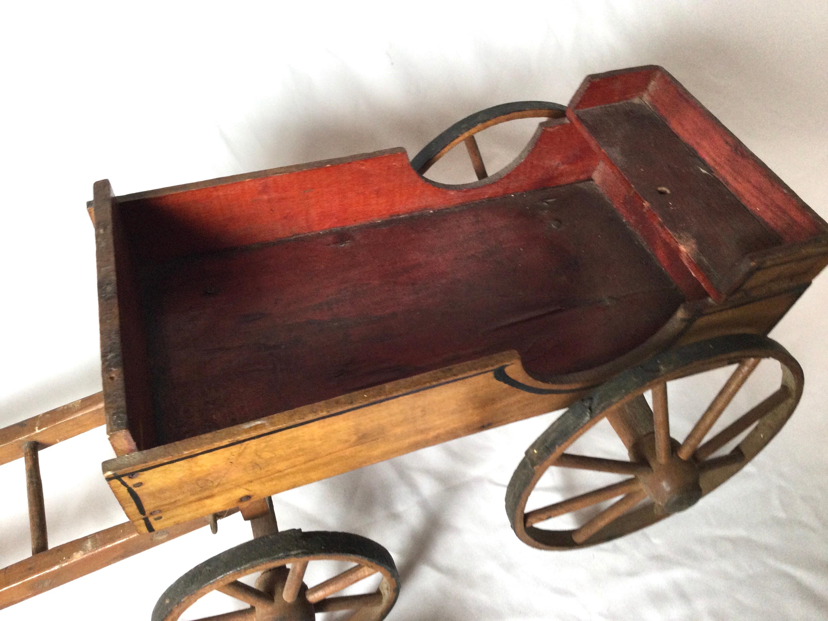 Antique Toy Mohair Horse with Primitive Milk Wagon 2