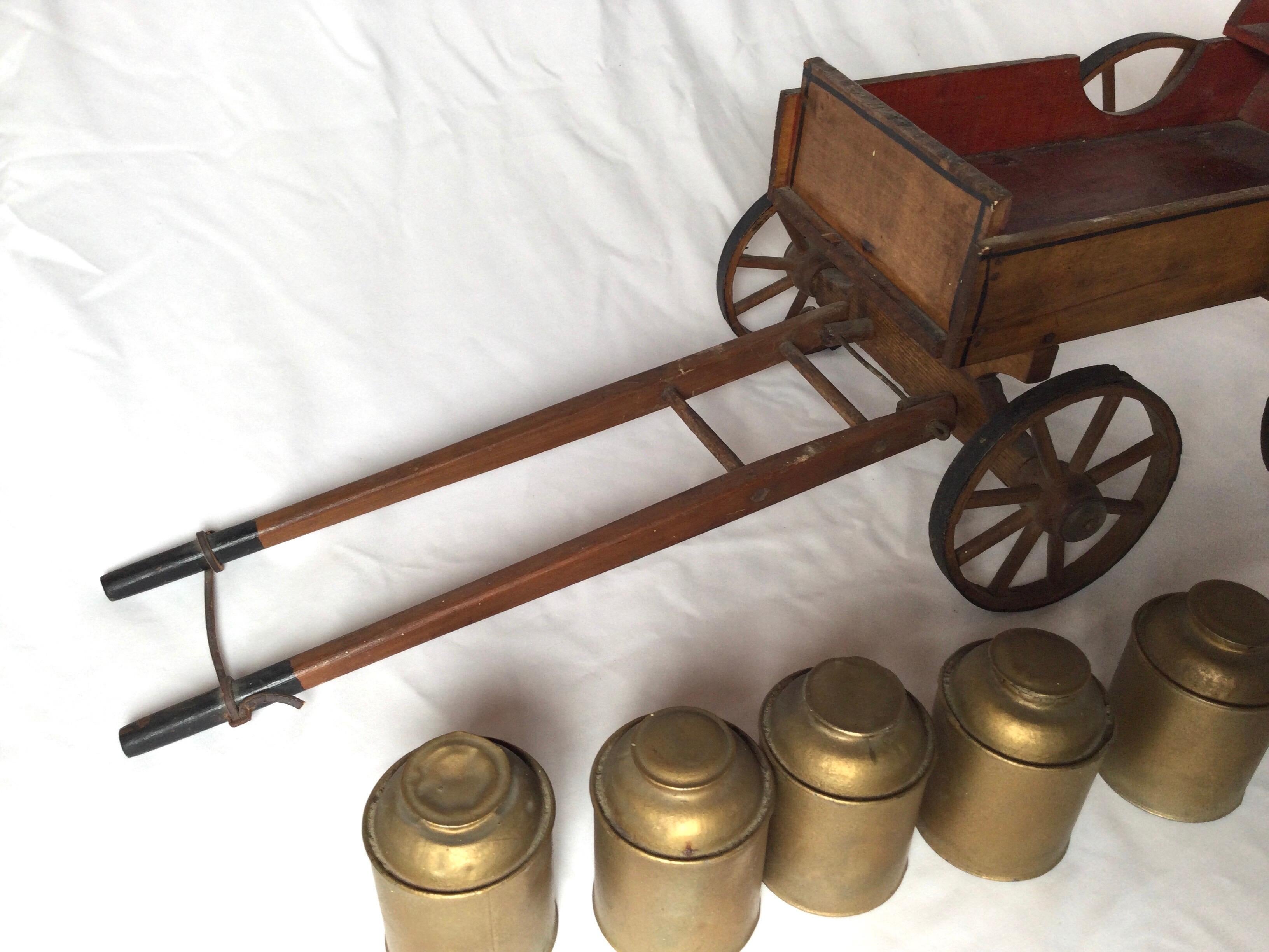 Antique Toy Mohair Horse with Primitive Milk Wagon 3