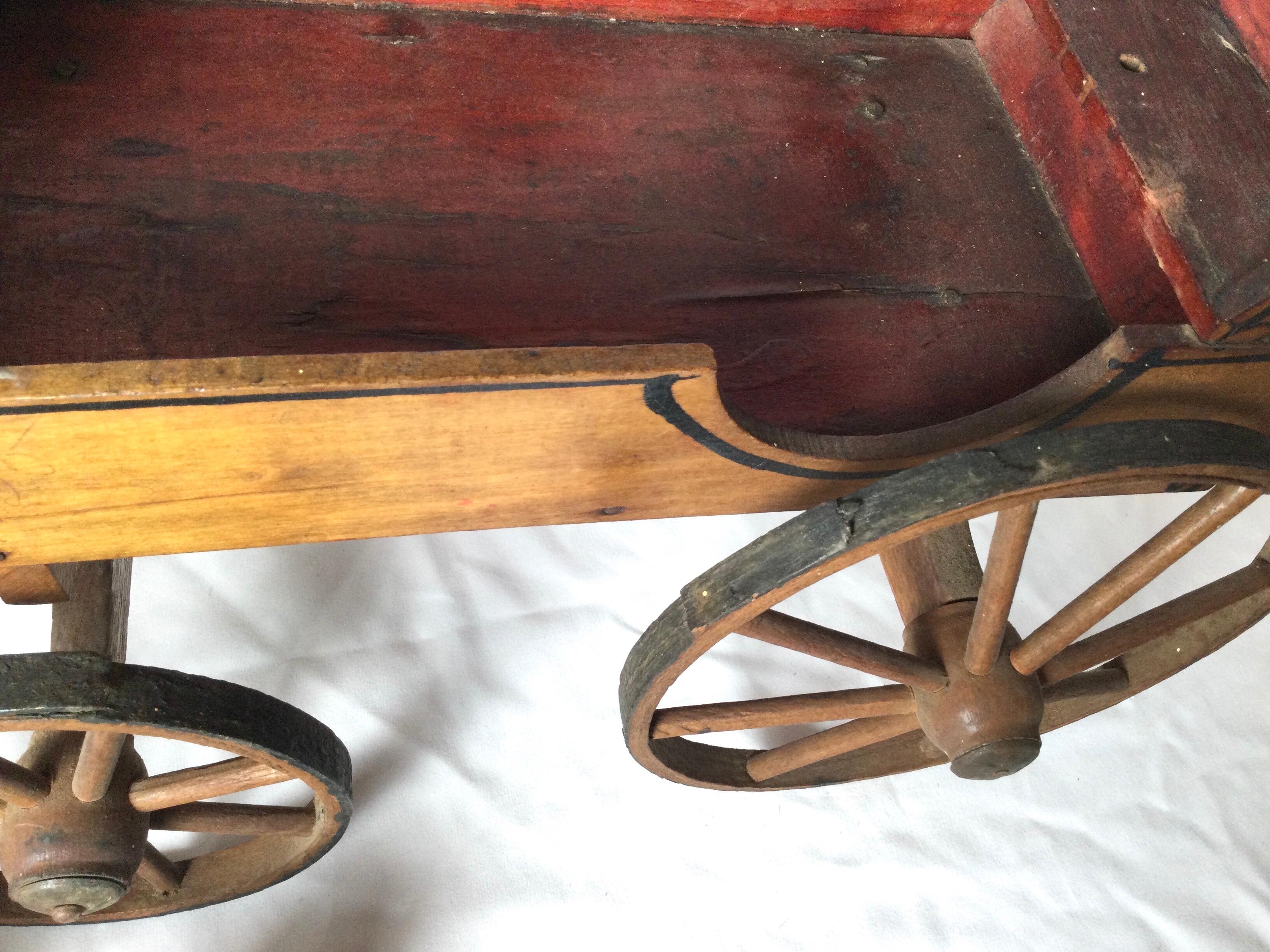 Antique Toy Mohair Horse with Primitive Milk Wagon 4