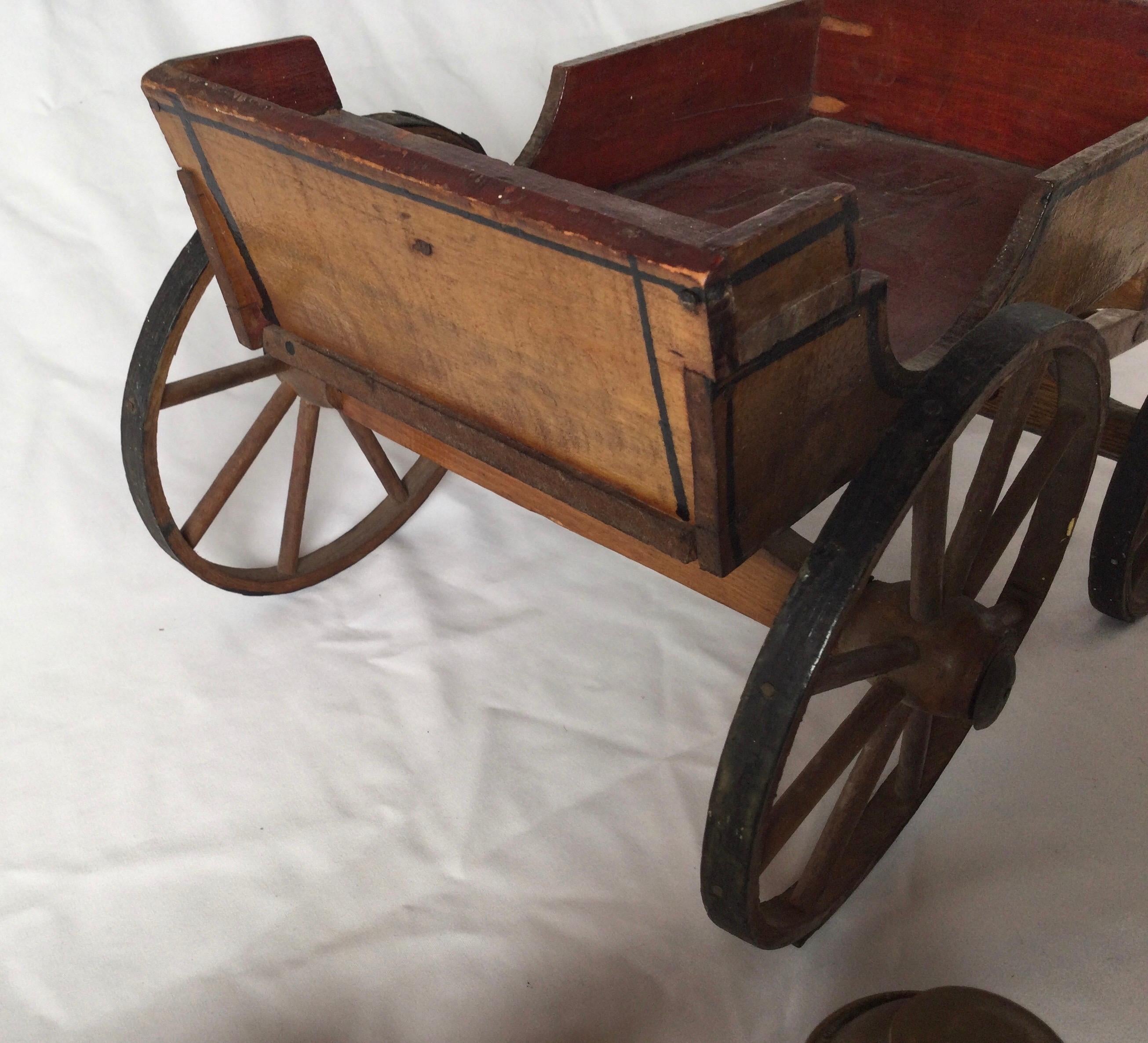 Antique Toy Mohair Horse with Primitive Milk Wagon 5