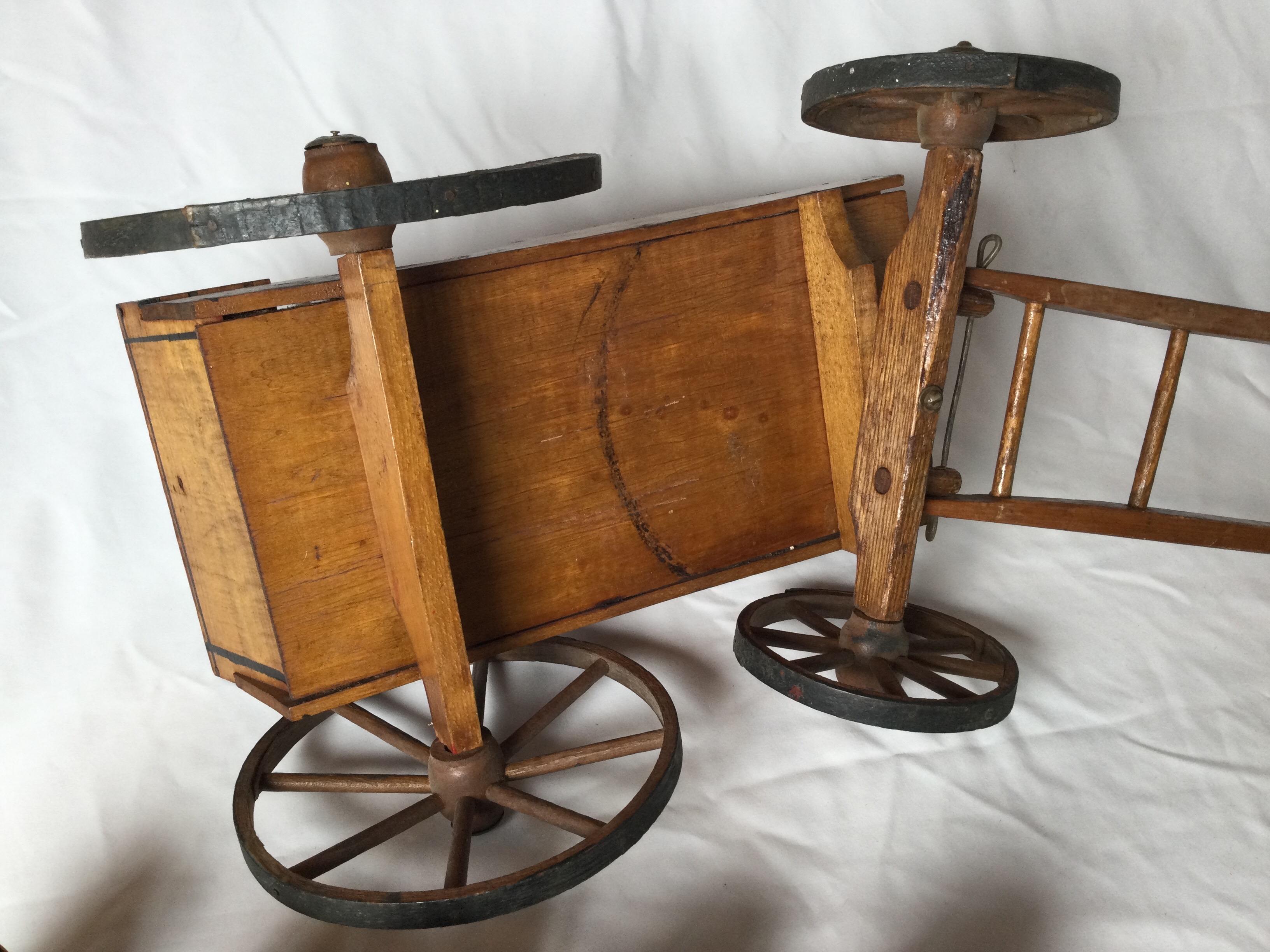 Antique Toy Mohair Horse with Primitive Milk Wagon 6