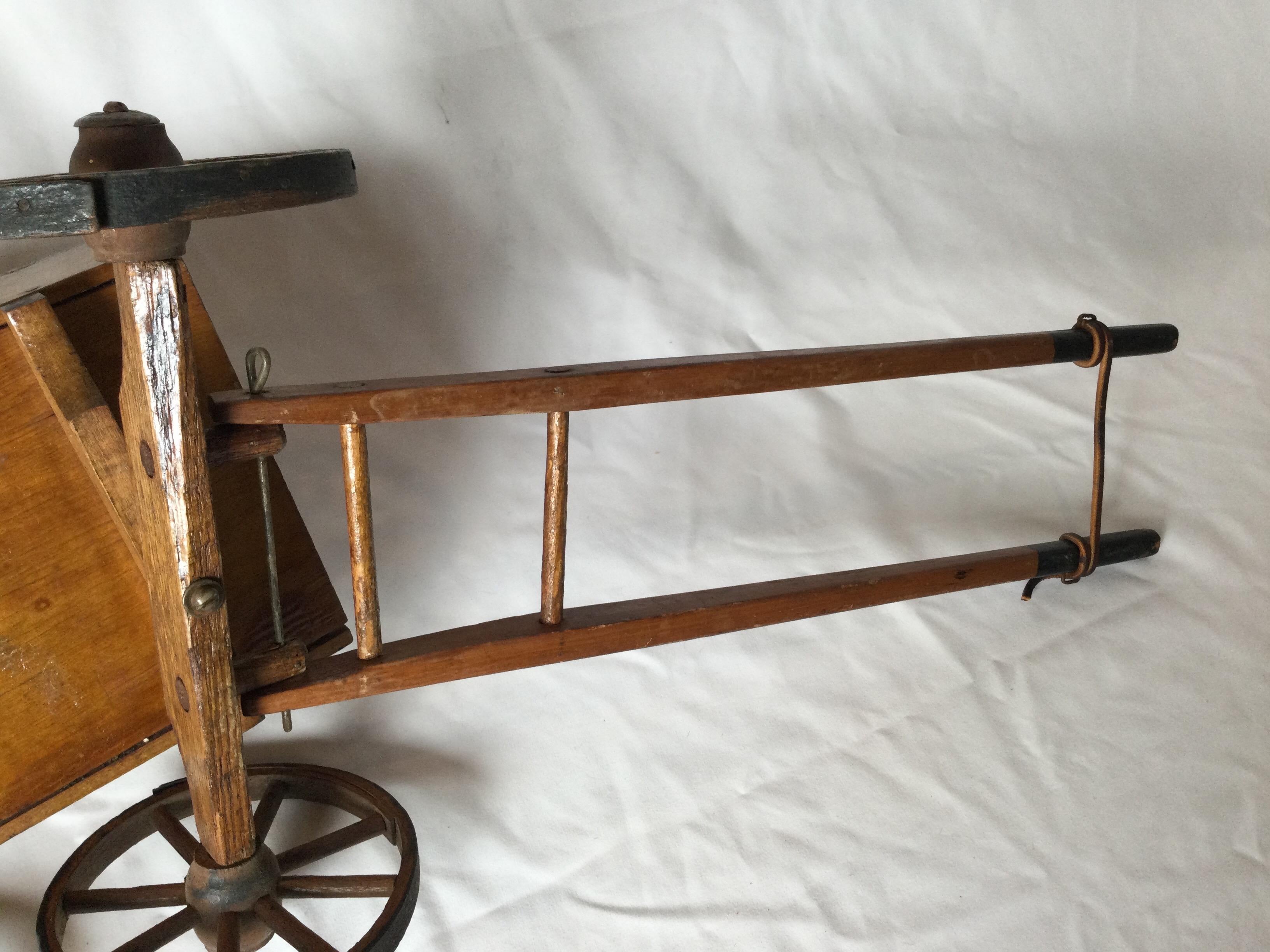 Antique Toy Mohair Horse with Primitive Milk Wagon 7