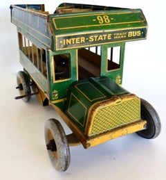 Antique Toy Wind-Up Double Decker Bus by Ferdinand Strauss Toy Co. Circa 1925