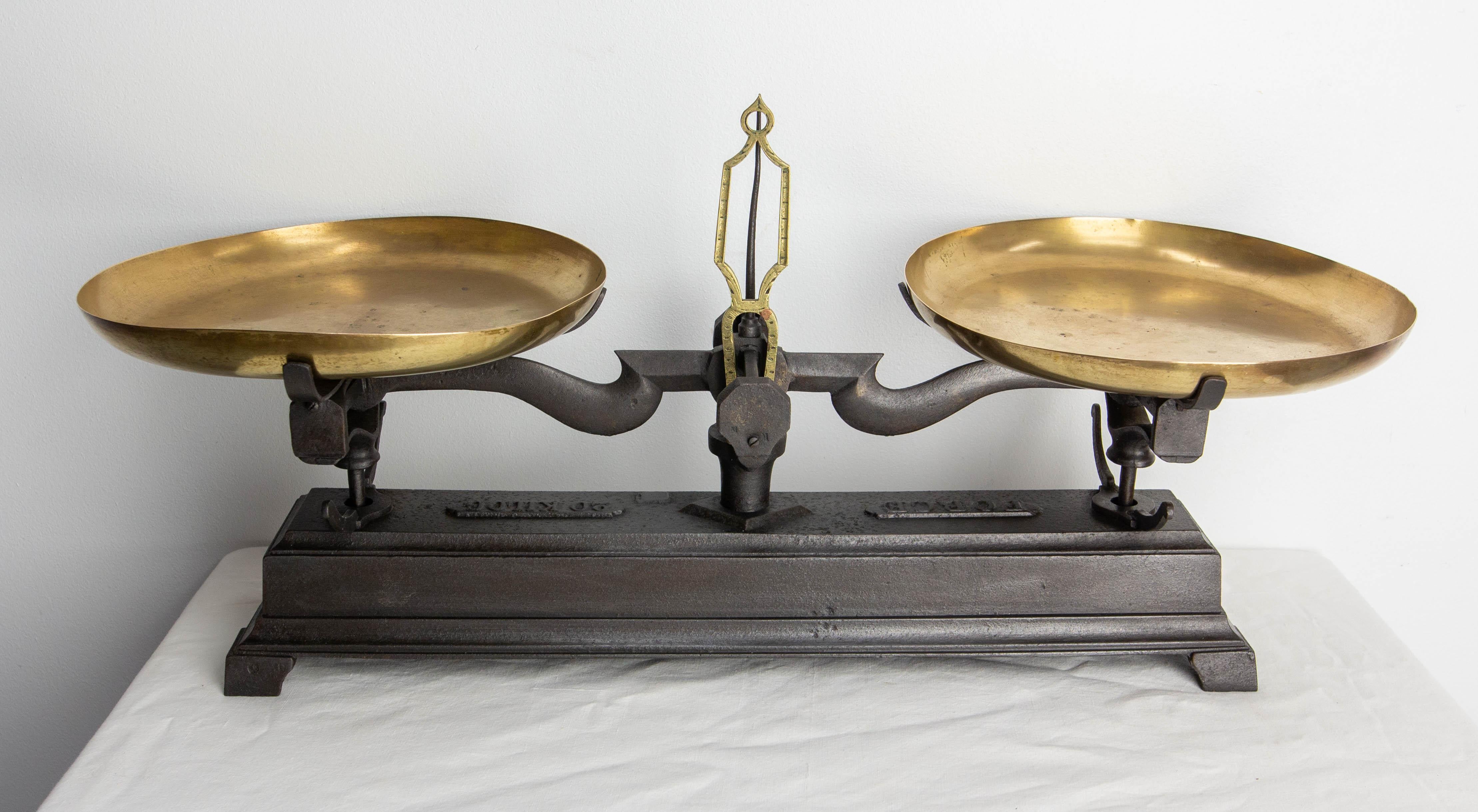 Napoleon III Antique Trade Scale Brass and Cast Iron, France, circa 1880 For Sale