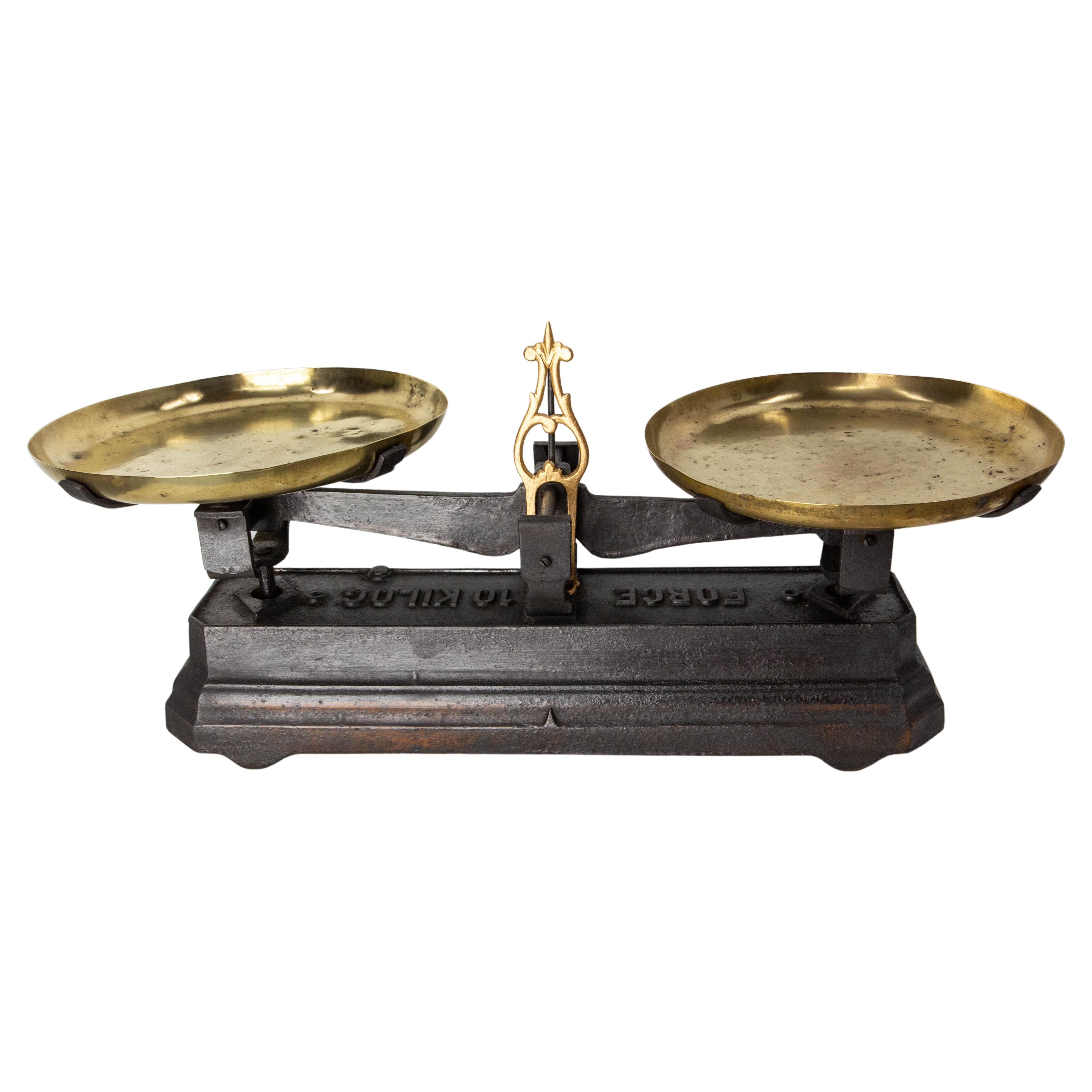 Antique Trade Scale Brass and Cast Iron, France, circa 1880