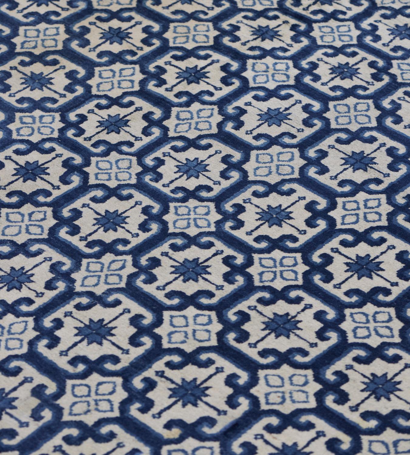 Hand-Knotted Antique Traditional Blue Wool Chinese Peking Rug For Sale