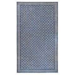 Tapis chinois pékinois traditionnel ancien en laine bleue