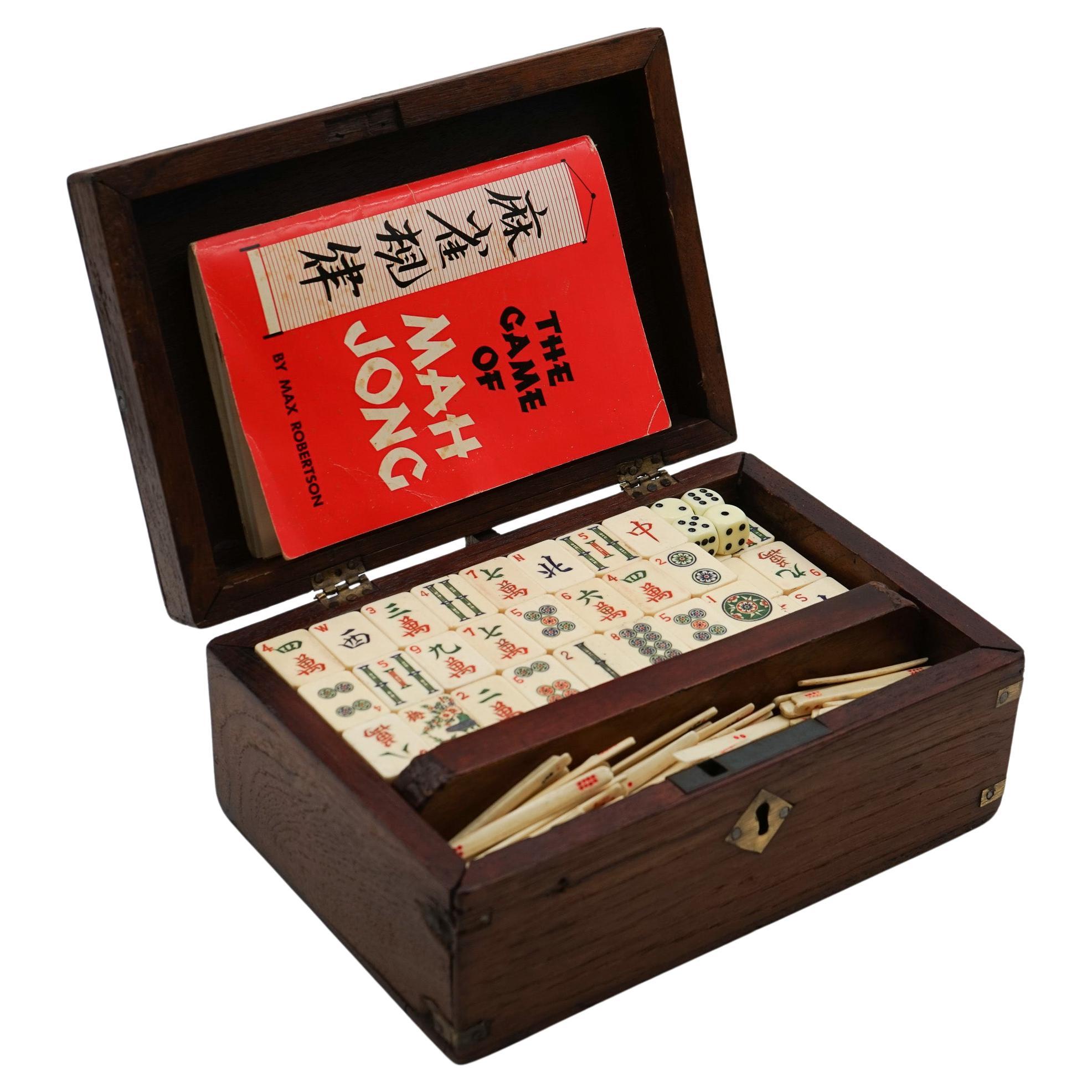 ANTIQUE JEU DE MAHJONG TRADITIONNEL CHINOIS AVEC 144 TiLES