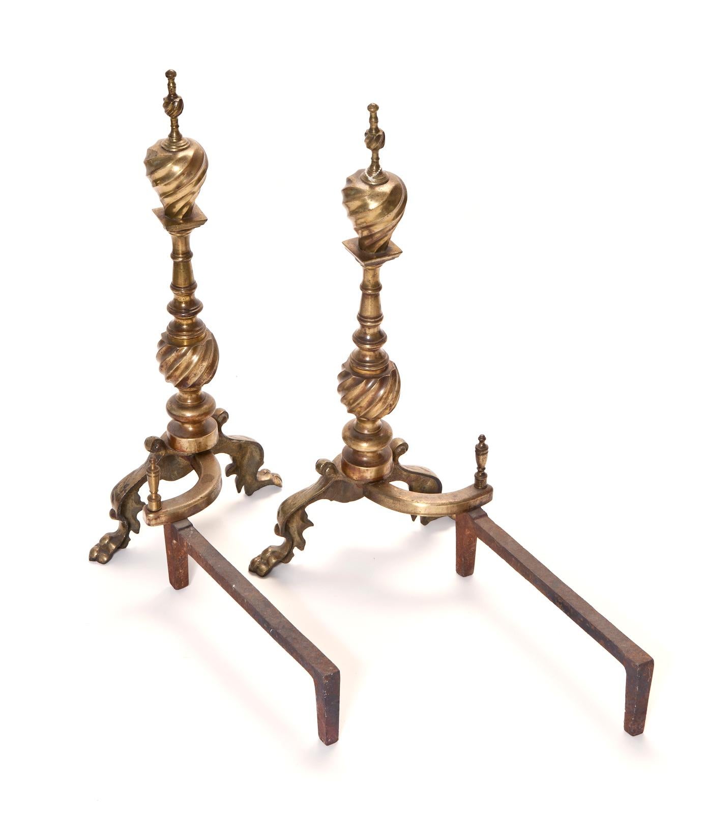 20th Century Antique Traditional European Andirons, a Pair