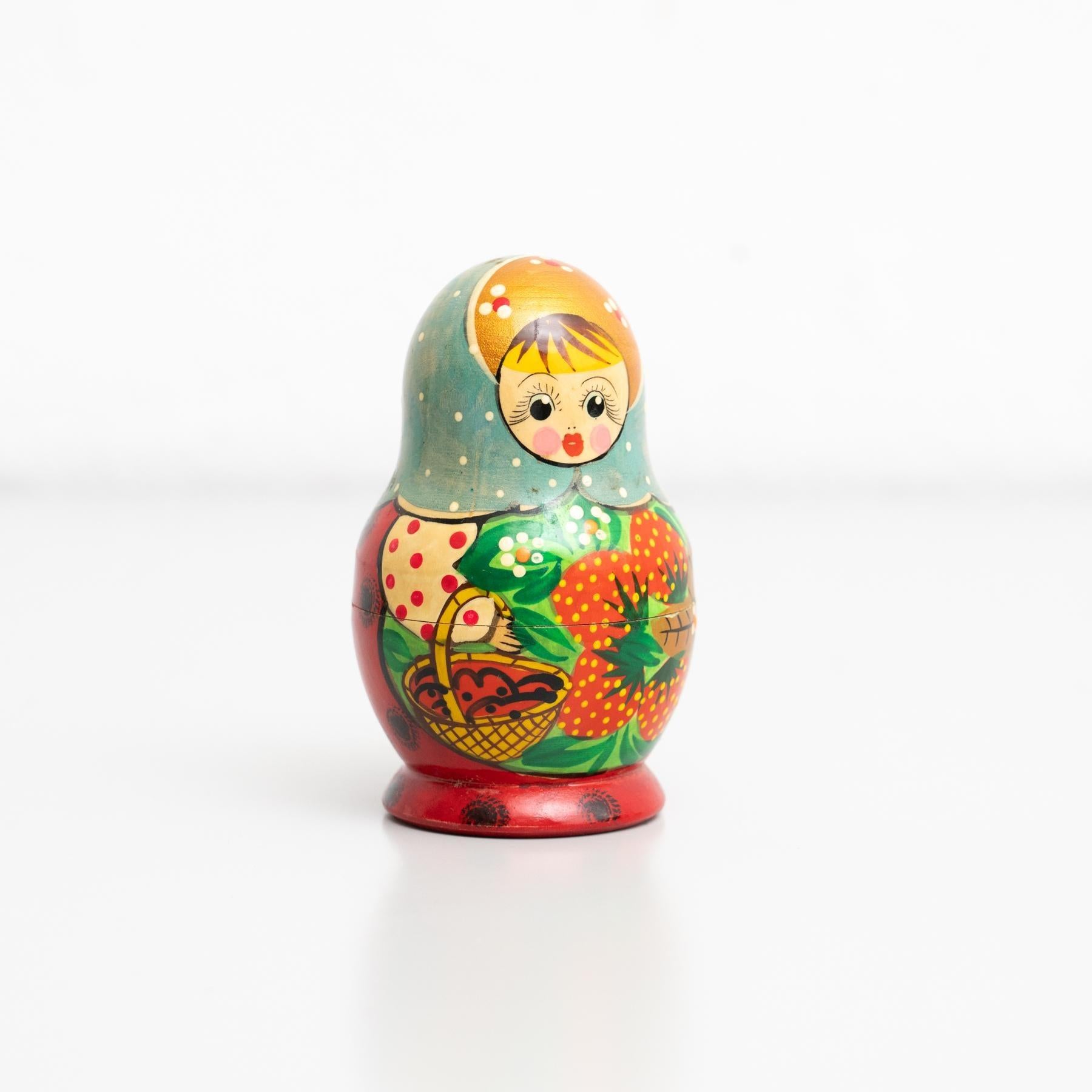 Mid-Century Modern Antique Traditional Hand-Painted Wooden Russian Doll, circa 1960