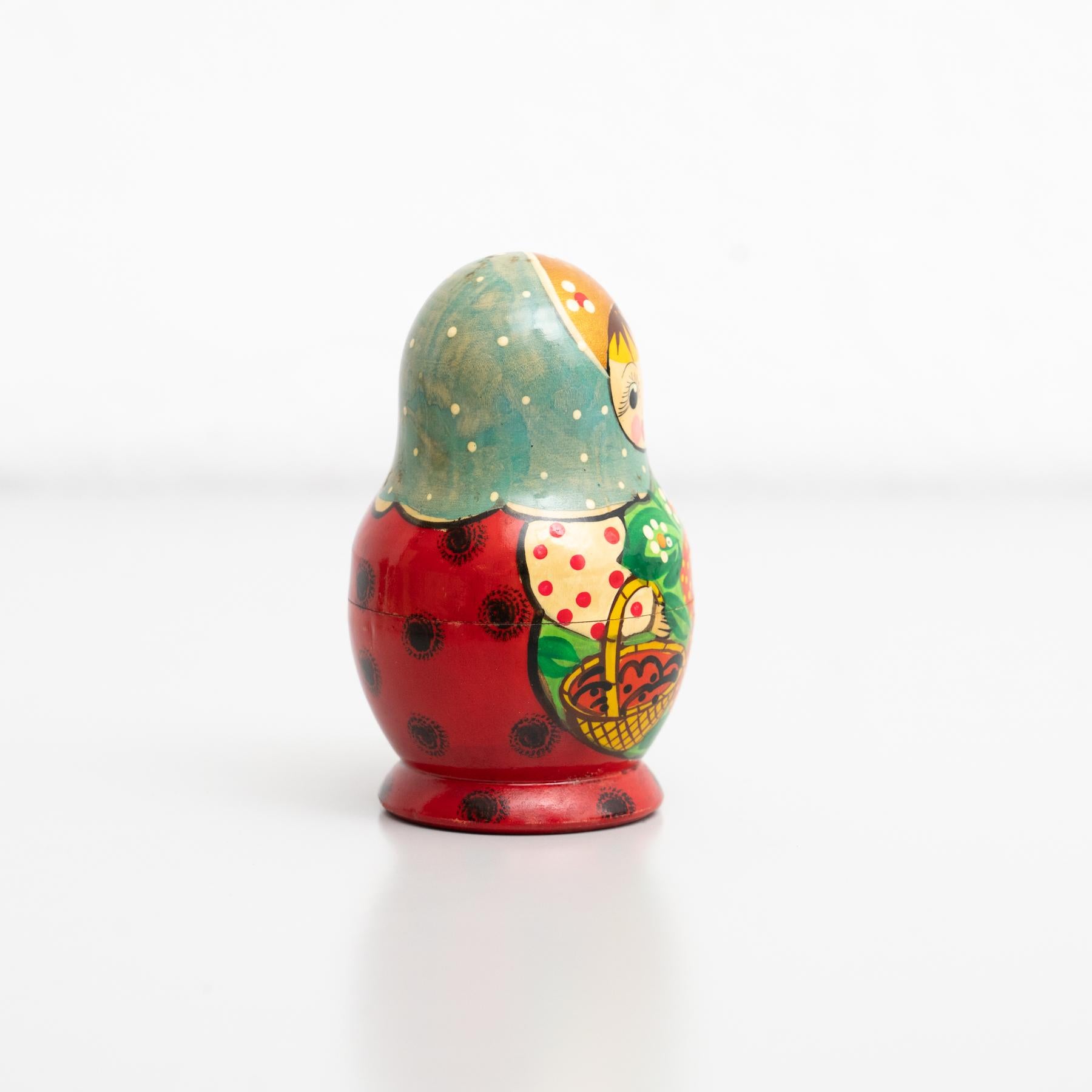 Mid-Century Modern Antique Traditional Hand-Painted Wooden Russian Doll, circa 1960 For Sale
