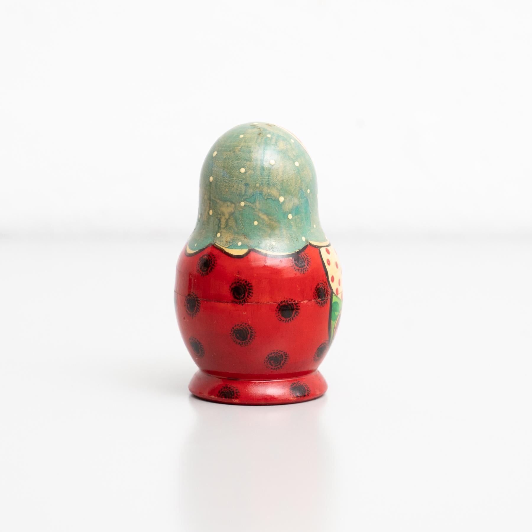 Mid-20th Century Antique Traditional Hand-Painted Wooden Russian Doll, circa 1960