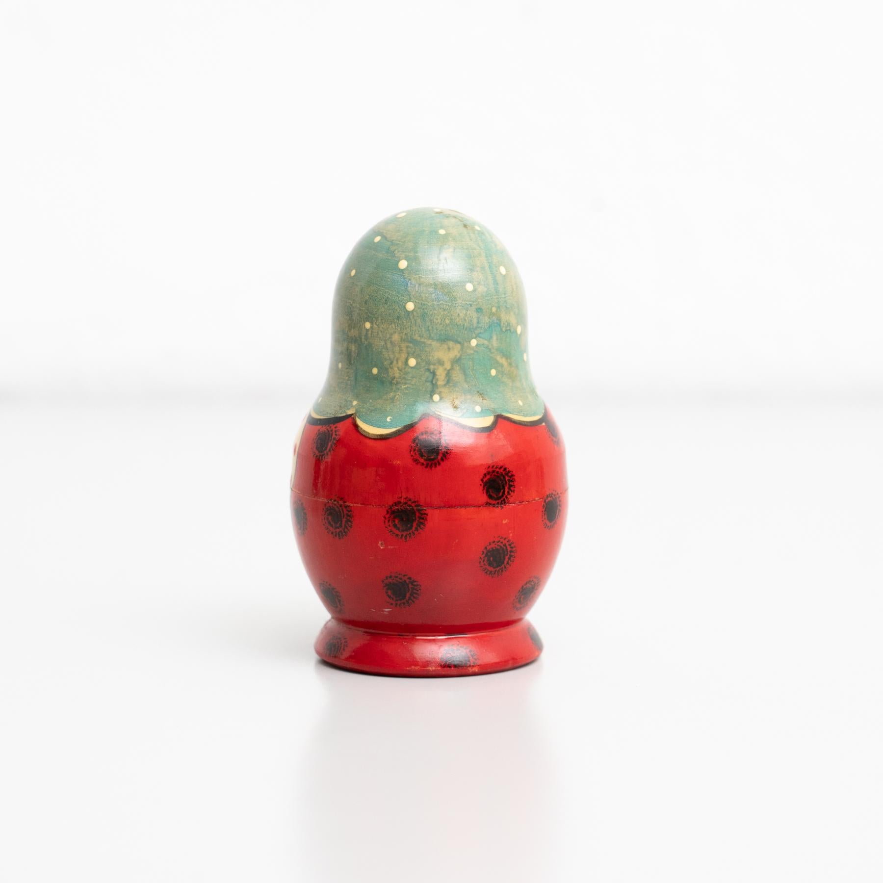 Mid-Century Modern Antique Traditional Hand-Painted Wooden Russian Doll, circa 1960 For Sale