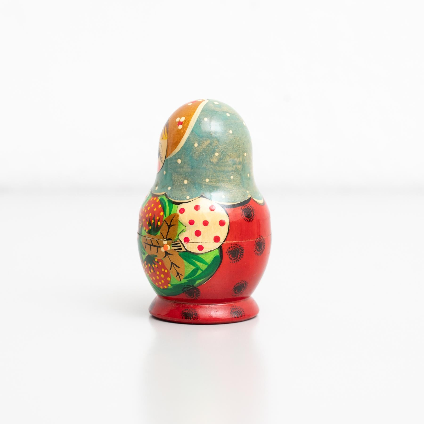 Mid-20th Century Antique Traditional Hand-Painted Wooden Russian Doll, circa 1960 For Sale