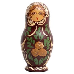 Antique Traditional Hand-Painted Wooden Russian Doll, circa 1960