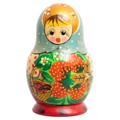 Antique Traditional Hand-Painted Wooden Russian Doll, circa 1960
