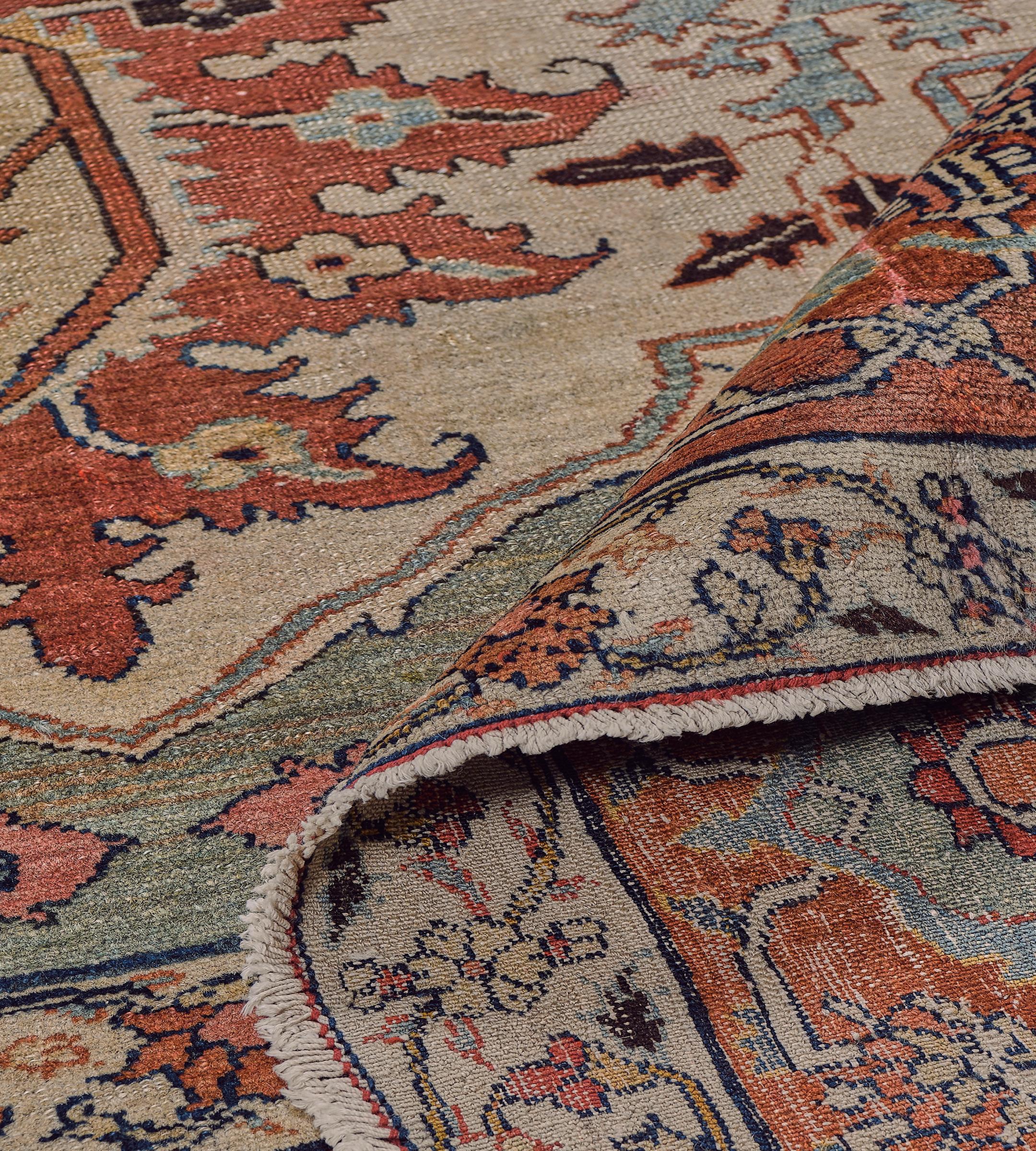 Antique Traditional Hand-Woven Palmetto-Vine Persian Serapi Rug For Sale 6