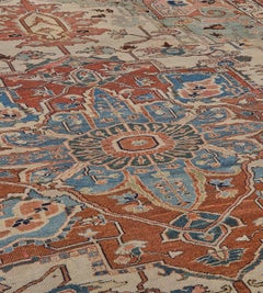 Antique Traditional Hand-Woven Palmetto-Vine Persian Serapi Rug