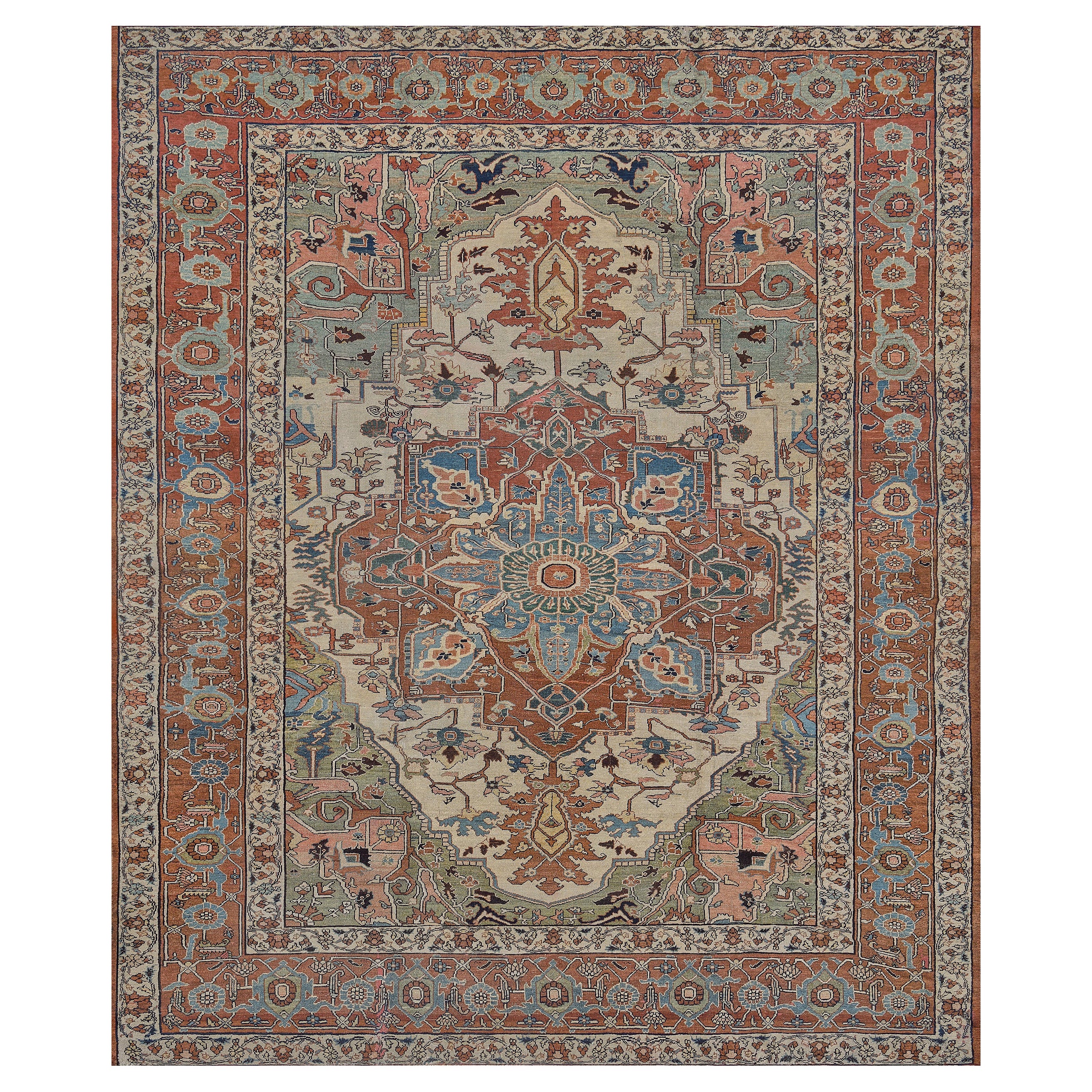 Antique Traditional Hand-Woven Palmetto-Vine Persian Serapi Rug For Sale