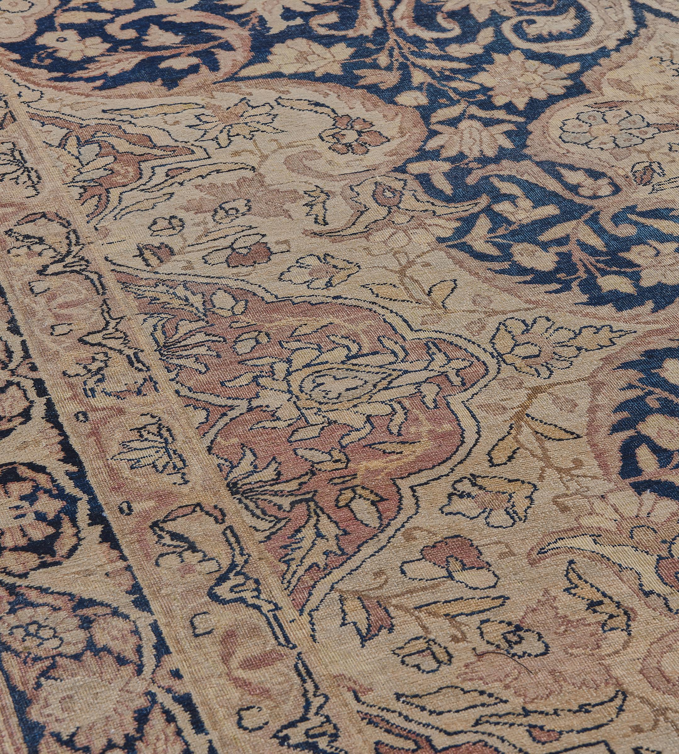Perse Tapis persan Kerman traditionnel ancien tissé à la main en laine à motifs floraux 14'8