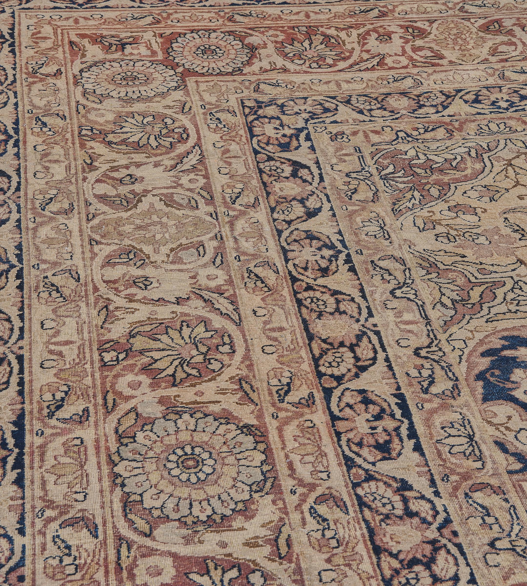 Tapis persan Kerman traditionnel ancien tissé à la main en laine à motifs floraux 14'8