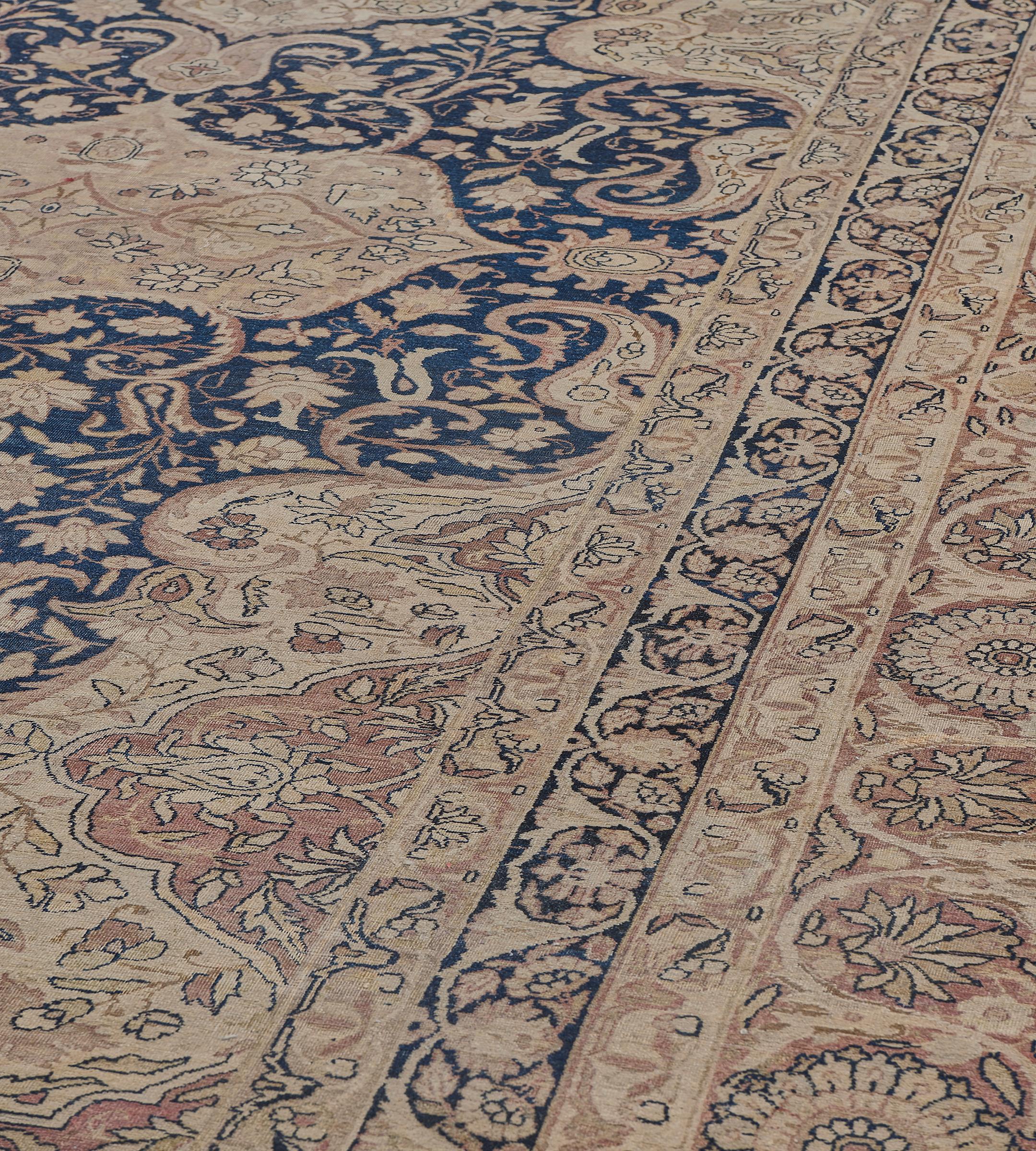 Laine Tapis persan Kerman traditionnel ancien tissé à la main en laine à motifs floraux 14'8