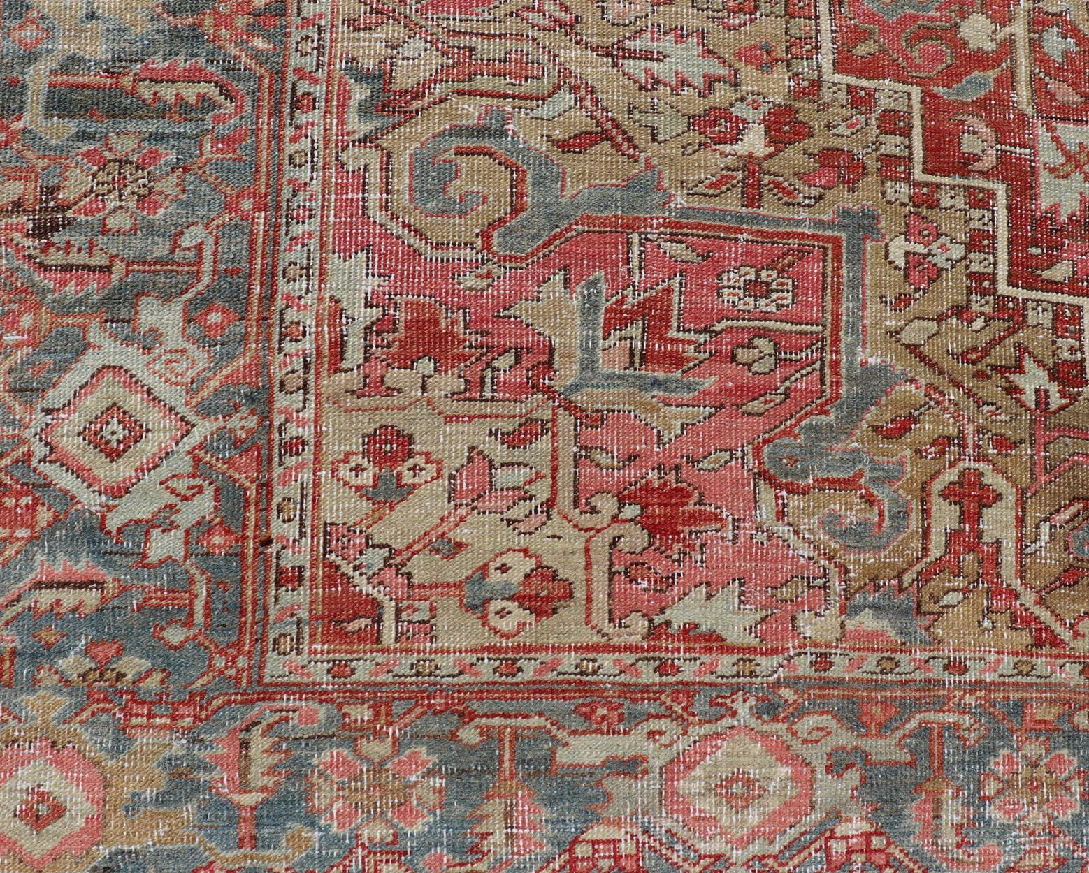 Alfombra Heriz Antigua Tradicional con Diseño de Medallón Floral 7'7 x 10'5 Persa en venta