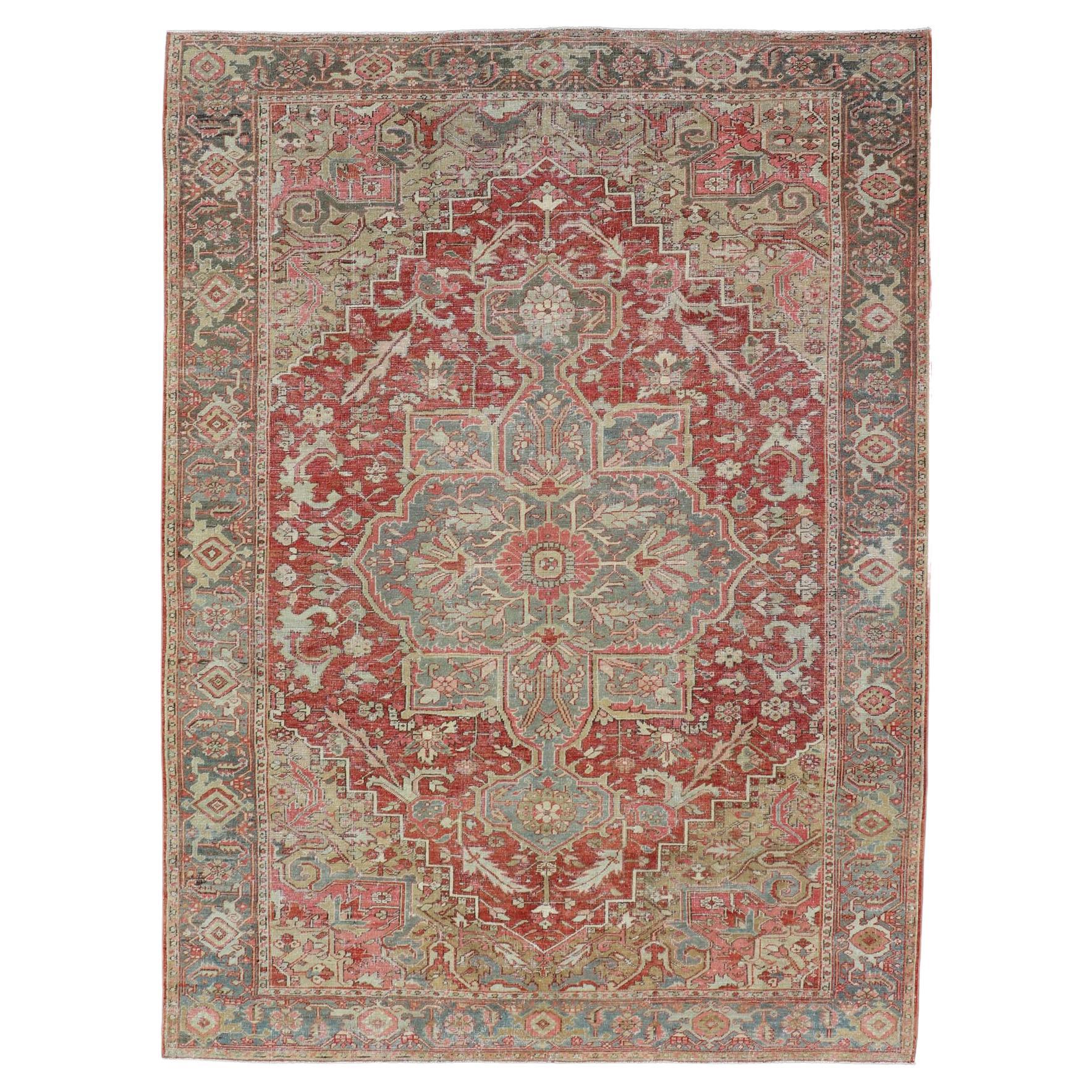Tapis Heriz traditionnel antique avec design floral en médaillon 7
7 x 10
5