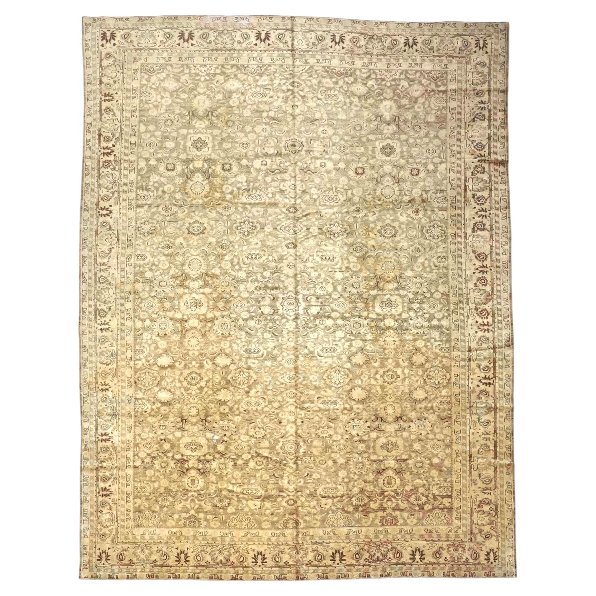 Antique Traditional Malayer Wool 10x14 Ivory & Tan Handmade Area Rug