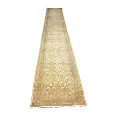 Antique Traditional Malayer Wool 2x19 Tan & Taupe Handmade Runner Rug