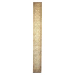 Antique Traditional Malayer Wool 2x19 Tan & Taupe Handmade Runner Rug