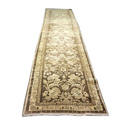 Antique Traditional Malayer Wool 3x11 Camel & Brown Handmade Runner Rug