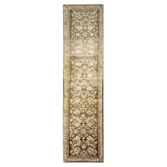 Tapis de passage traditionnel malais antique en laine, 3 x 11, couleur camel et marron, fabriqué à la main