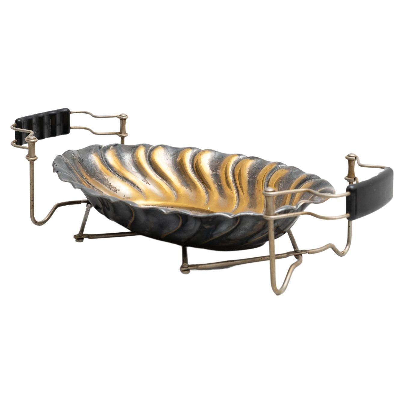 Antique Traditional Metal Tray in a Folding Stand, circa 1950 For Sale