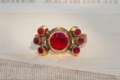 Antique Traditional Sicilian Gold 'A Fiocco' Bow Wedding Ring Red Pastes Italian
