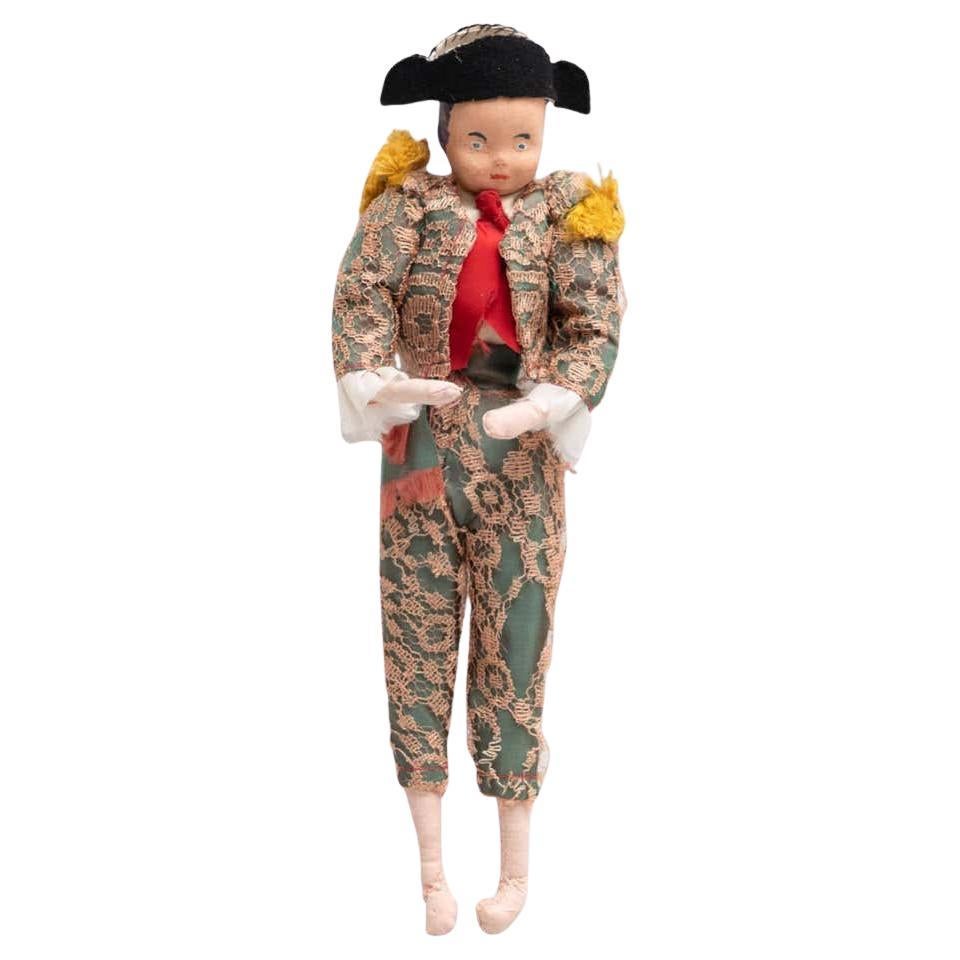 Muñeca de trapo antigua de torero tradicional español, circa 1920