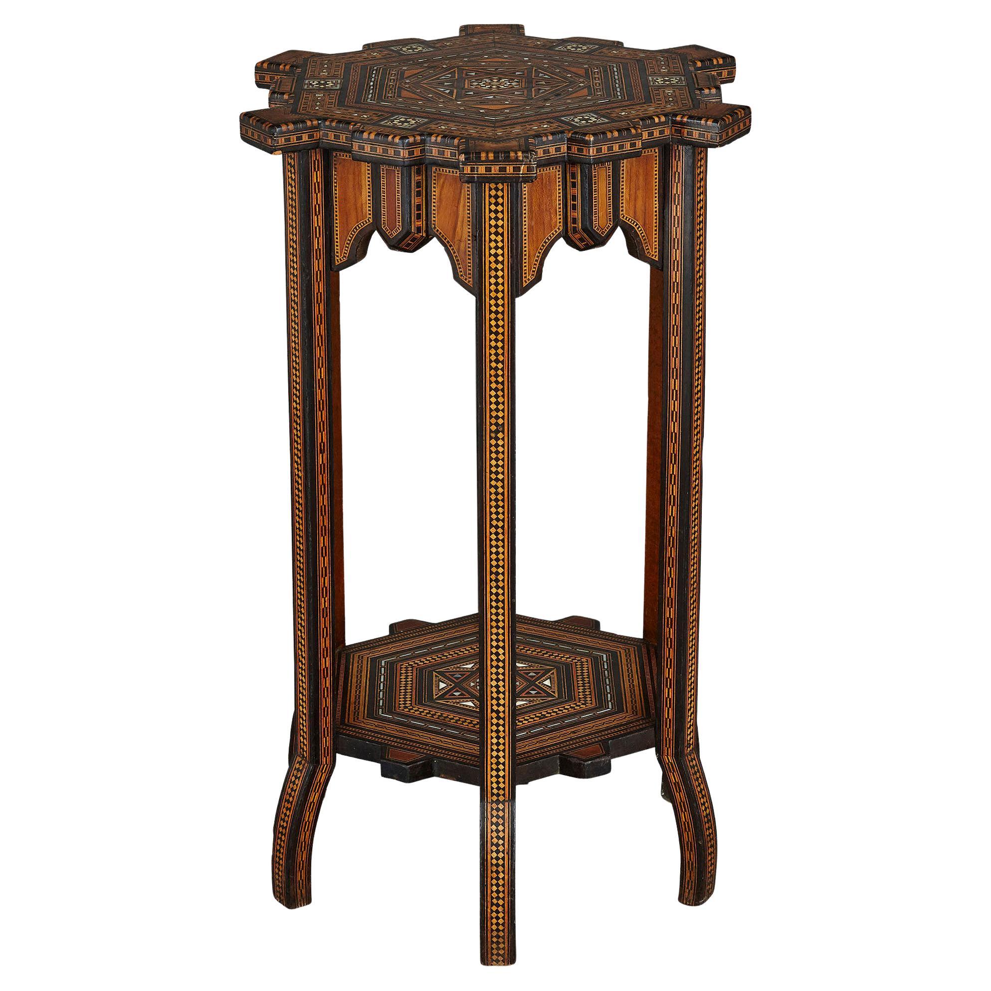 Antique Traditional Syrian Geometrical Marquetry Side Table For Sale