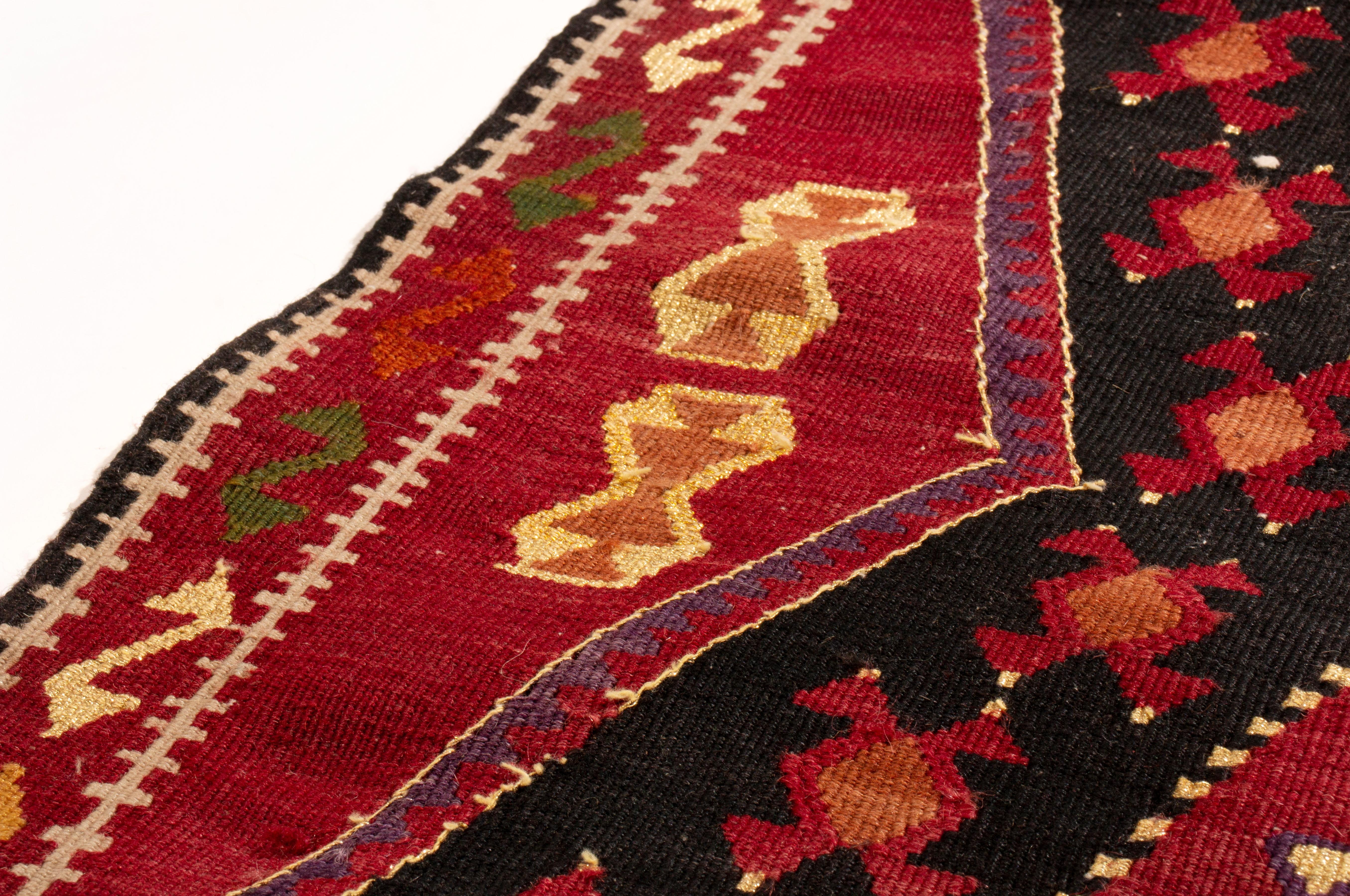 Antique Traditional Turkish Red and Gold Wool Kilim Rug In Good Condition In Long Island City, NY