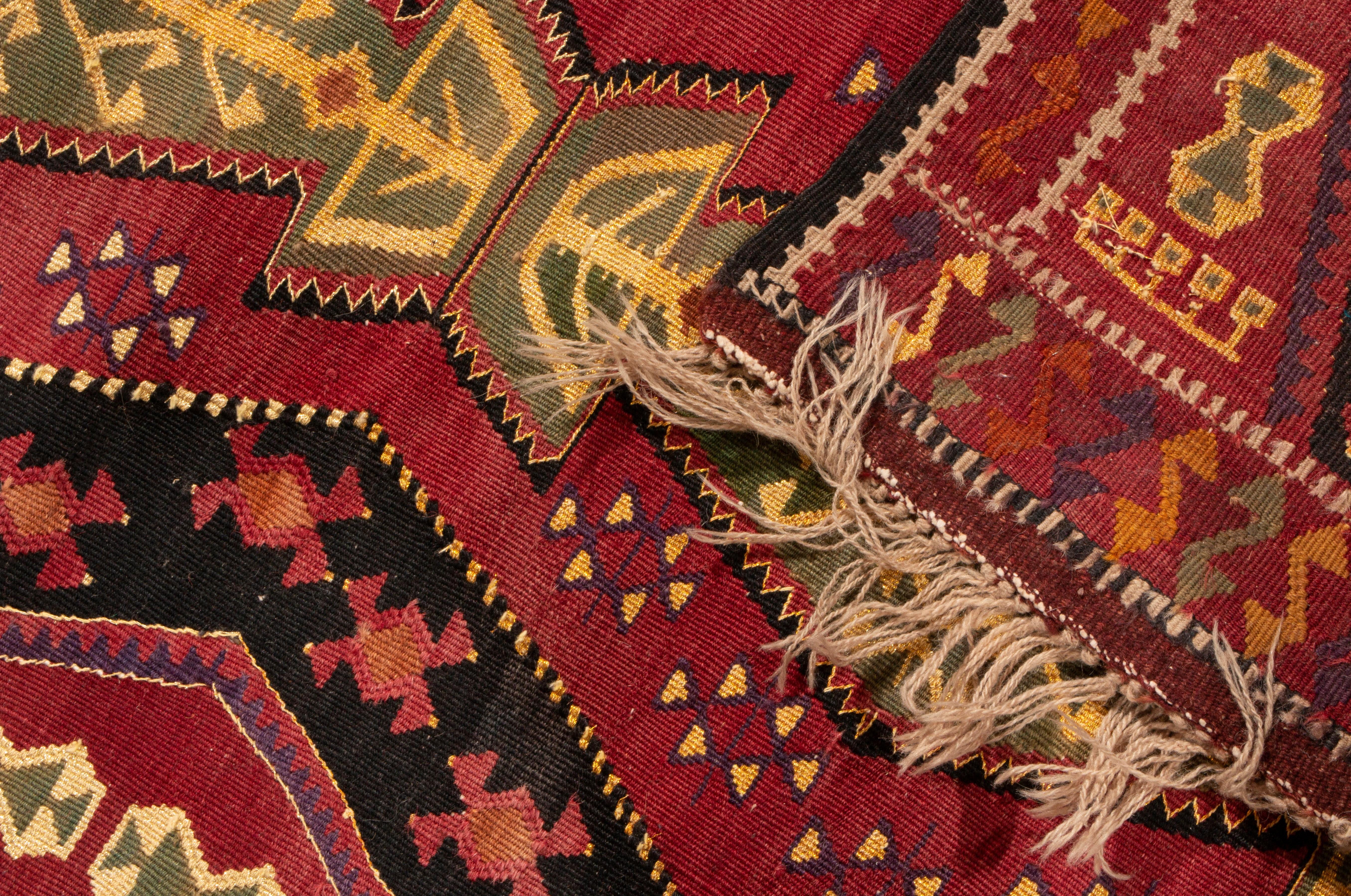 Early 20th Century Antique Traditional Turkish Red and Gold Wool Kilim Rug