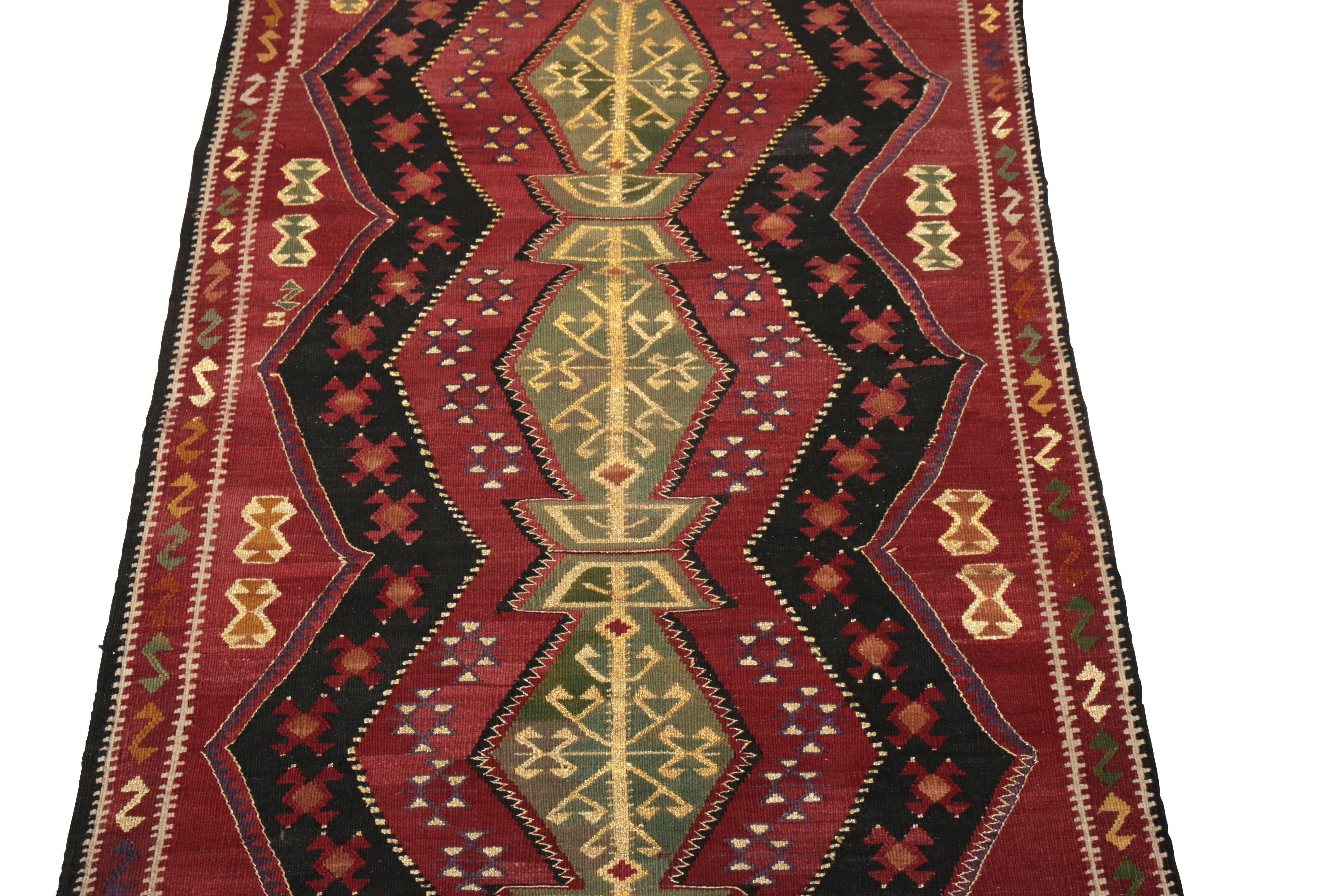 Hand-Knotted Antique Traditional Turkish Red Wool Rug with Geometric Pattern by Rug & Kilim For Sale