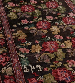 Antique Hand-Knotted Wool Karabagh Runner, Floral Design, 108\"